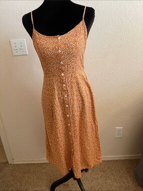 Derek Heart Mustard Floral Button-Front Midi Dress